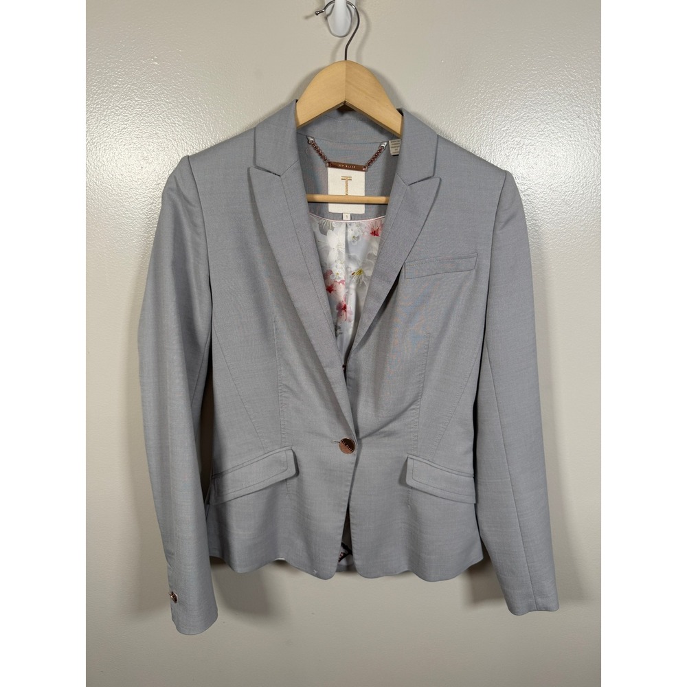 Ted Baker Daizi Textured Honeycomb Blazer 1 US 4 Gray Rose Gold Career Work